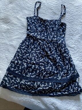 Hollister Navy Blue Floral Spaghetti-Strap Dress